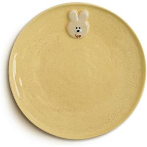 Cute Bunny Dining Plate, Ceramic Serving 7" Round Plate. Cookie Style Safety Ceramic Dessert Appetizer Plates, Cute Small Salad Plate.