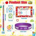 WATINC 100 Days of School Awards Set - 162Pcs Hooray 100 Days School Bracelets Smarter Greeting Cards Student Reward Stickers, Happy 100th Pencils Eraser Party Supplies for Classroom Teacher (Big Set)