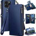 XcaseBar compatible with iPhone 16 Pro Max 6.9"Wallet case with Zipper Credit Card HolderRFID Blocking,Flip Folio Book PU Leather Phone case Shockproof Cover Women Men for Apple 16 Pro Max case Blue