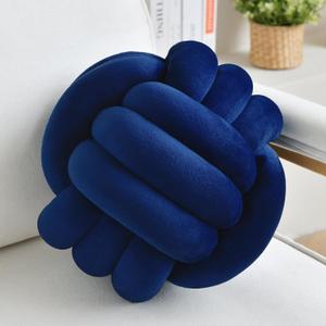 Decorative Throw Knot Pillow Ball for Home Chair Sofa Couch Bed Aesthetic Round Velvet Knotted Pillow Cushion (Navy Blue, 8 inches) (Small - 8 inches)