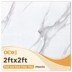 DEXDE Peel and Stick Floor Tile White Marble Waterproof Vinyl 24x24 10 PC