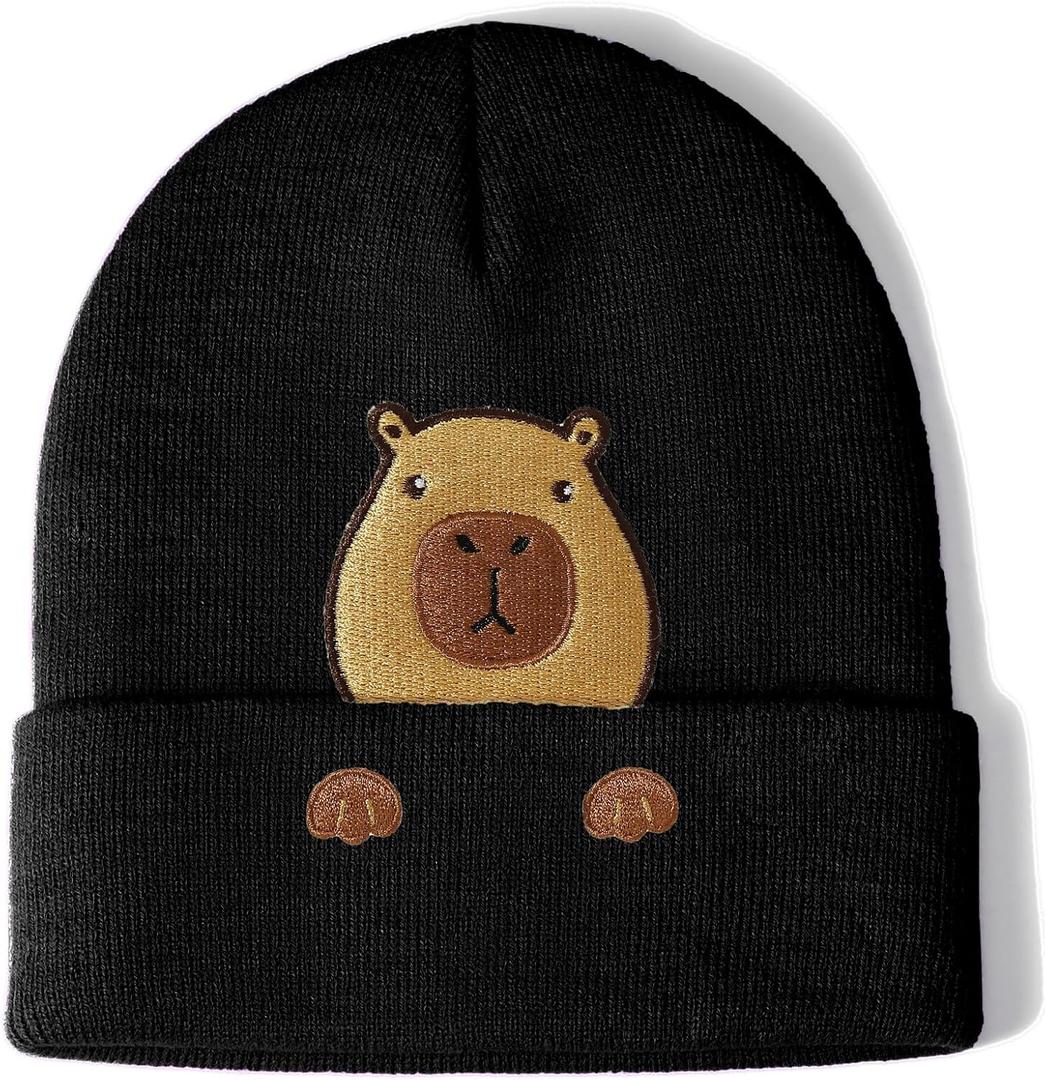 Capybara Hat Beanie Gifts for Women Men Funny Capybara Lover Christmas Birthday Decoration Embroidered Knit Gifts (Black1)