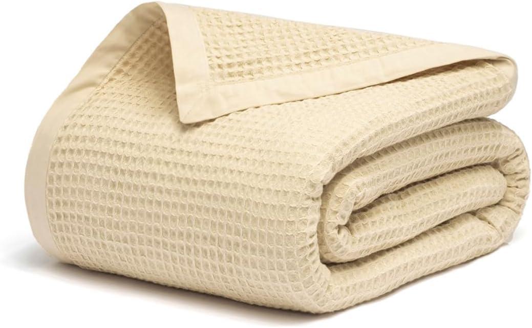 Salt Earth GOTS Certified 100% Organic Cotton Throw Blanket, 108" X 90" Waffle Blankets & Throws for Bed, Throw Blanket for Couch, Modern & Cozy Blanket, All Seasons, Comfy & Soft Blanket(Parchment)