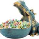 aboxoo Hippo Statue,Large Hippopotamus Figurine Home Sculpture with Resin, Hippo Candy Jar, Candy Dish Bowl for Office Desk, Key Bowl for Entryway Table,Container Storage Art Decor Box(Dark Blue)