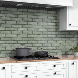Wallercity Green/Gray Bricks Peel and Stick Wallpaper 24''x118'' Faux Brick Contact Paper for Kitchen Backsplash Self Adhesive Removable Wallpaper for Walls Vinyl Waterproof Wall Paper for Bathroom