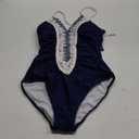 BMJL Women's Sexy One Piece Swimsuit Ruched Tummy Control Bathing Suit Plunge Color Block Swimwear (Medium, Deep Blue)
