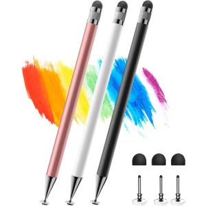 Stylus(3pcs), 2-in-1 Stylus Pen for Touch Screen, High Precision & Sensitivity Pen for iPad Pencil, Compatible with Nintendo Switch 2/iPhone/Android/Samsung, All Touch Screens (Black White Pink)