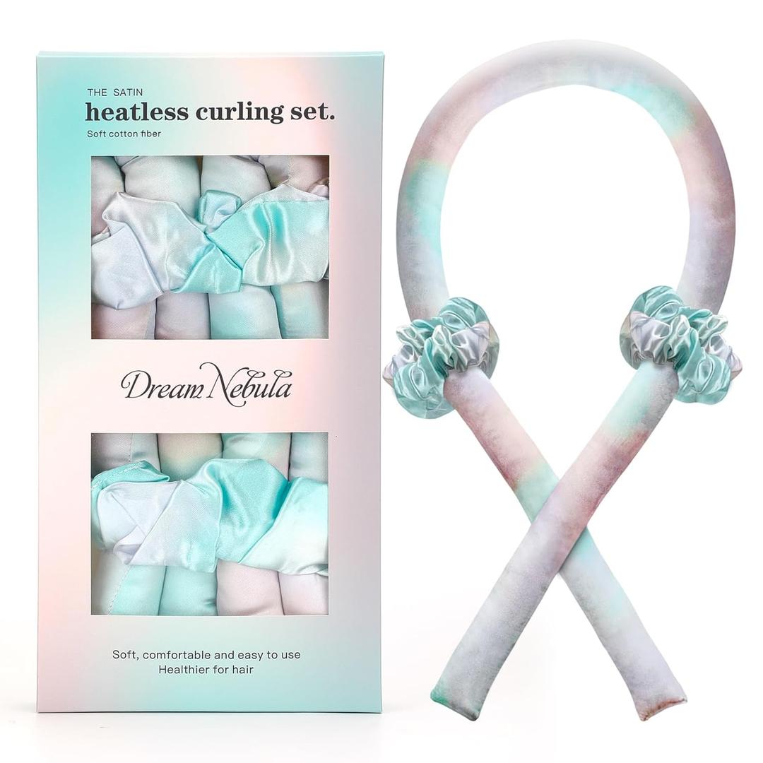2 x Satin Heatless Curling Set - Hair Rollers for Curls Heatless Hair Curlers & Hot Rollers Hair Curlers to Sleep in Curling Rod Headband Curler (Dream Nebula)