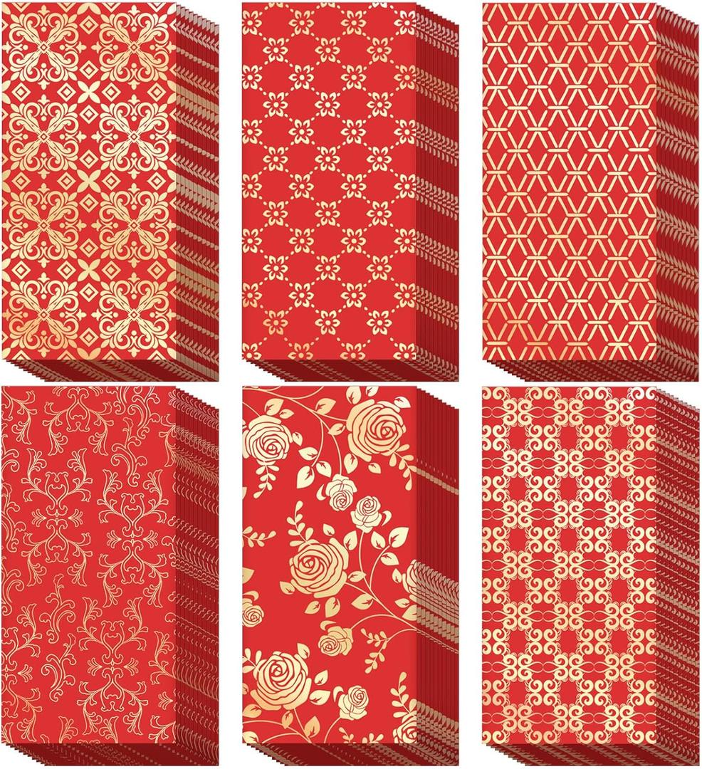BINBE 66 Pcs Chinese New Year Red Envelopes 2026 Hong Bao Paper Gift Money Envelopes 6 Design Red Pocket Envelopes for Lunar Year Spring Festival Birthday Wedding Party
