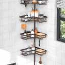 KEGII 4-Tier Corner Shower Caddy Tension Pole - Waterproof Shower Rod Organizer, Floor to Ceiling Tension Rod 25-114.2 inch, Stainless Steel Corner Shower Shelf, Bronze