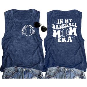 Baseball Mom Shirt Tank Tops Baseball Love Graphic Tee Shirts Women Summer Casual Loose Sleeveless Shirt (Blue, XL)