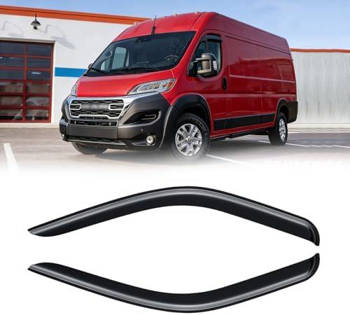 Rain Guards for Ram ProMaster 2014-2025, Out-Channel Window Visor Shields Vent Deflector Shade Wind Dark Smoke 2015 2016 2017 2018 2019 2020 2021 2022 2023 2024, Tape-On Outside-Mount, 4PCS