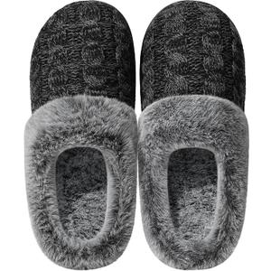 shoeslocker Womens Memory Foam Fuzzy Slippers Knitted House Slippers for Women Comfy Slip-On Warm House Shoes (Gray)