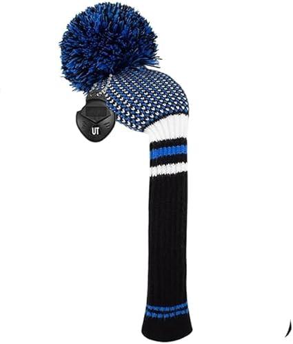 Scott Edward 1PCS Knit Pom Pom Hybrid(UT) Club Protector Golf Club Cover with Rotating Number Tags, Soft, Portable(Scottish Blue)