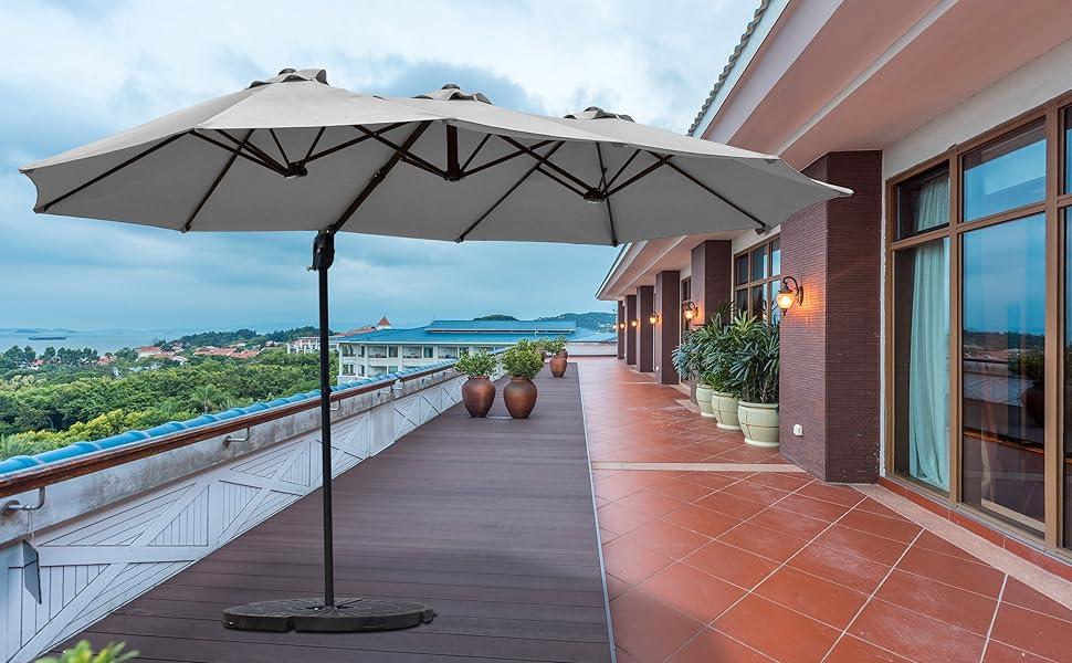 12FT Cantilever Umbrella with Base Large Curvy Outdoor Aluminum Offset Umbrella w/ 360 Rotation, UV Resistant Canopy for Patio, Garden, Backyard, Navy Blue