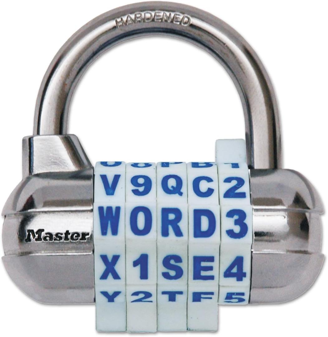 Master Lock, 1534D, Password Plus Combination Lock, Hardened Steel Shackle, 2 1/2 inch Wide, Silver, Assorted Color Wheels
