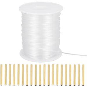 OLYCRAFT 50m/54.7 Yards 1.5mm Nylon Memory Wire Nylon Memory Brim Line Plated Memory Wire with 20pcs Brass Crimp Tube Beads Bustle Nylon Memory Brim Line for Shaping Millinery Hat Brims