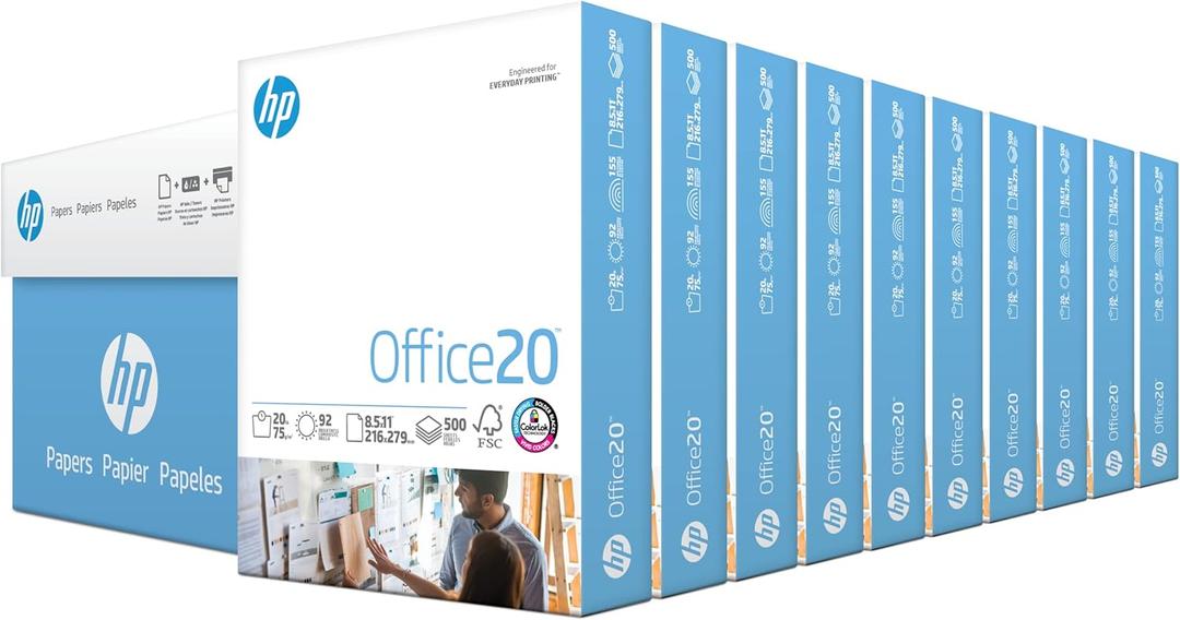 HP Printer Paper | 8.5 x 11 Paper | Office 20 lb |10 Ream - 5,000 Sheets | 92 Bright | Made in USA - FSC Certified | 112101C