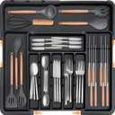 Homecor Silverware Organizer - Expandable Large Kitchen Drawer Organizer Utensil Organizer with 2 Removable Knife Blocks, 22"x 19"Cutlery Tray Drawer Dividers for Kitchen Flatware(6-9 Slots) (Black)