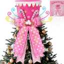 Candy Cane Christmas Tree Topper,Candy Cane Christmas Decorations,Velvet Pink Hat with Peppermint Bows Ribbon Ornaments,Top Hat Christmas Tree Topper for Holiday Xmas Decorations (Pink)