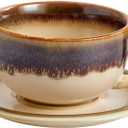 Vintage Design 12 oz Ceramic Latte Art Cappuccino Barista Cup with Saucer (Brown)
