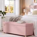 SONGMICS Storage Ottoman Bench, Folding Storage Chest, 15 x 43.3 x 15.7 Inches, Foot Rest Stool, 30 Gal. (112 L), Velvet Surface, for Bedroom, Entryway, Living Room, Jelly Pink ULSF0518R02