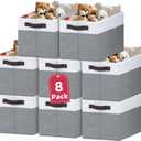 Criusia 8 Pack Closet Organizers and Storage Bins - Extra Large Storage Baskets for Organizing - Clothes Storage Bins for Shelves -Foldable Organizer Bins Totes for Toy Blanket, Dorm Room Essentials (8pcs - Rectangular 16"x12", White with Grey)