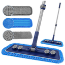 FORSPEEDER Microfiber Mops for Floor Cleaning  Dust Mop for Hardwood Floors with 55” Adjustable Handle 3 Thickened Washable Pads  Wet Dry Mopping for Pet Hairs Walls Tile Wood Laminate Home Kitchen