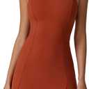 QINSEN Womens Crew Neck Tennis Dress Sleeveless Side Slit Golf Athletic Dress Build in Shorts with Pockets (Medium, Brick Red)