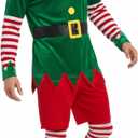 Hillban Mens Christmas Elf Costume Adult Elf Costume Christmas Santa Helper Cosplay Suit with Hat Striped Socks (Medium, Red and Green)