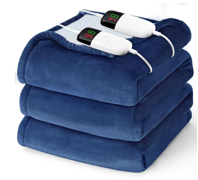 Heated Electric Blanket King Size - 90" x 100" Heating Blanket with Dual Control, 10 Heating Levels & 8 Hours Auto Off, Soft Warm Blanket, Christmas Birthday Gifts for Senior Grandma, Navy