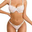 Avidlove Underwire Lingerie for Women Sexy Floral Lace Bra and Panty Two Piece Matching Sets (Small, White)