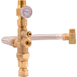 Cash Acme 3/4 Inch Tank Booster Water Heater with Thermostatic Mixing Valve, Temperature Gauge, Braided Hose, Domestic and Commercial Application, PEX Pipe, PE-RT, CPVC, Copper, 24644