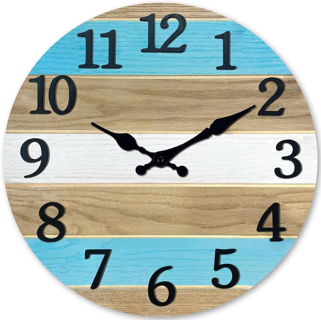 Decorative Clocks for Living Room 20 Inch Brown Solid Wood Wall Clock Silent Battery Powered Wall Clock Farmhouse