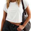 Crop Tops for Women Summer Short Sleeve Loose Fit T Shirts Casual Round Neck Rolled Basic Tees (White, M)