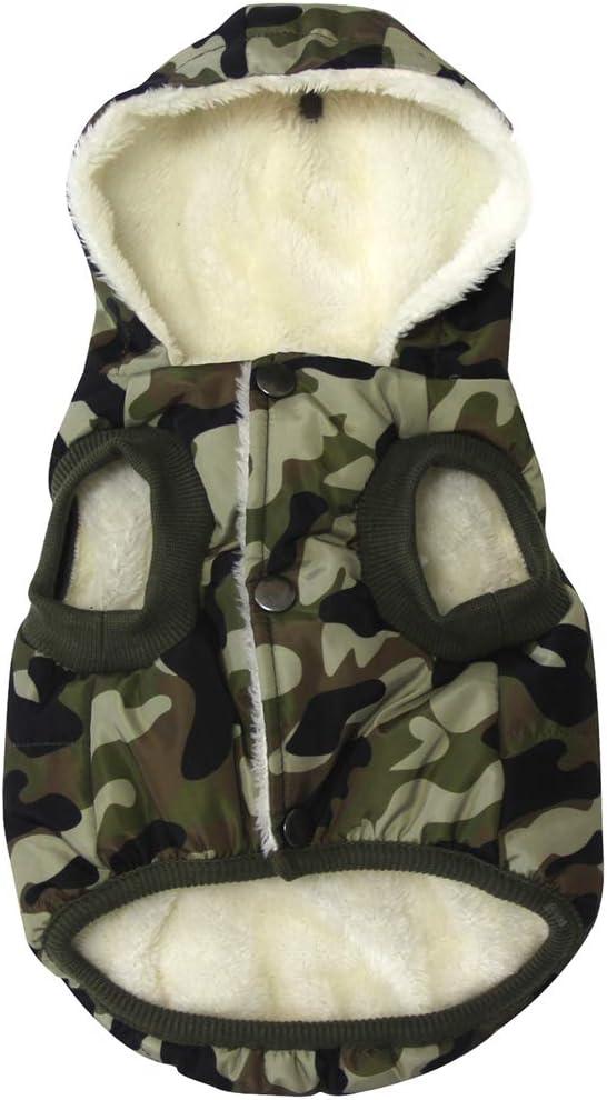 Fleece Lining Extra Warm Dog Hoodie in Winter,Small Dog Jacket Puppy Coats with Hooded,Green Camo XS (X-Small (Pack of 1))