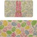 Artoid Mode Pink Bunny Egg Leaves Easter Kitchen Mats Set of 2, Spring Home Decor Low-Profile Kitchen Rugs for Floor - 17x29 and 17x47 Inch