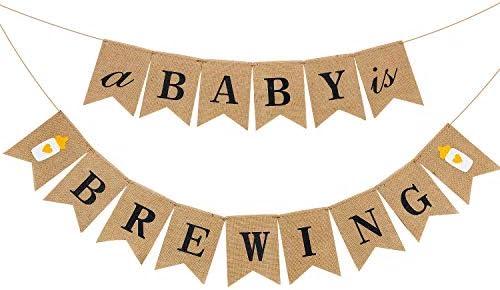 Boao Baby Is Brewing Banner Linen Baby Shower Banner for Gender Reveal Diaper Party Celebration Brown Decoration Party Supplies