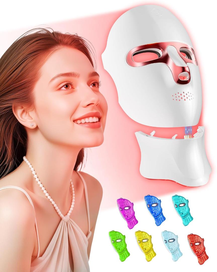 FOLOKE LED Light Therapy Mask Skin Care Mask, LED face & neck Red 6305nm & NIR 830nm Wavelength,USB C Rechargeable for Home Use Working Travel Yoga (Sakura Pink