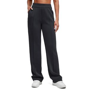 G4Free Straight Leg Sweatpants for Women High Waist Dress Pants Wide Leg Pull on Sweat Pants Casual Lounge Workout Trousers (Black, L, Tall)