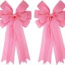 2 Pcs 20 x 10 Inch Large Pink Burlap Bows Easter Wreaths Bow for Gift Wrapping Spring Tree Topper Front Door Home Decorations (Pink)