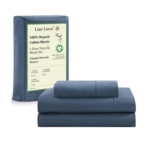 LANE LINEN Pre Washed Percale 100% Cotton Bed Sheets Ultra Soft Low Pilling Fade Resistant Soft & Comfy Bedding Sheets & Pillowcases, 15" Deep Pocket Sheets Bed Set- French Blue
