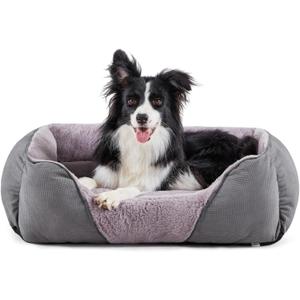 MIXJOY Dog Beds for Medium Dogs Washable, Calming Pet Bed Medium Size Dog, Soft Rectangle Pet Beds Sofa Cuddler, Orthopedic Sleeping Rabbit-Velvet Cozy Puppy Bed with Anti-Slip Bottom (30x24in, Grey)