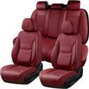 BWTJF Full Set Car Seat Covers (Front & Rear) | Leatherette Protectors | Universal Fit for Sedans, SUVs, Trucks (Wine Red)
