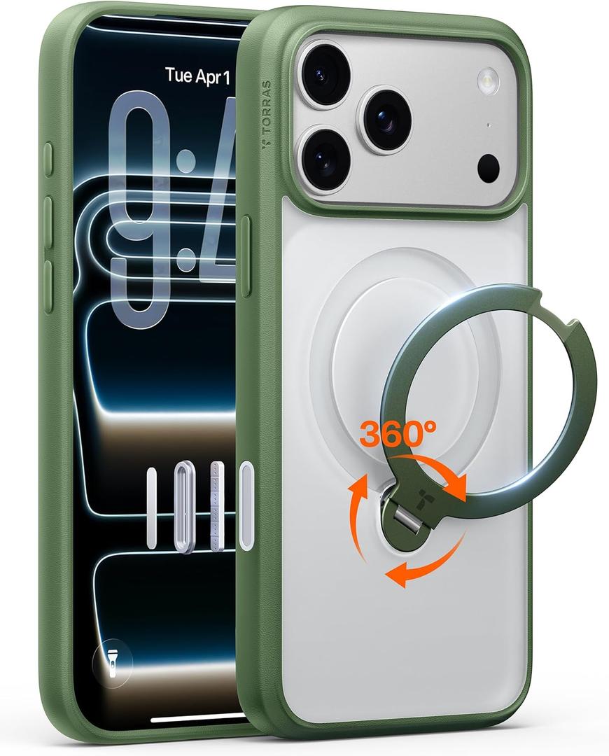TORRAS Q3 Spin for iPhone 17 Pro Max Case with 360 Magnetic Stand, Camera Control, Fit for MagSafe, 4X Military-Grade Shockproof Case for iPhone 17 Pro Max Phone Case with Stand, Alpine Green