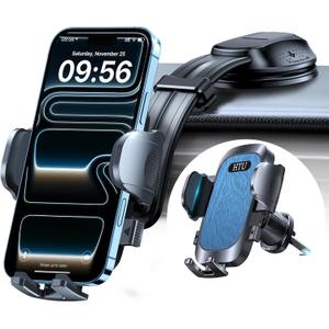 HTU Upgraded Strongest Suction Car Phone Holder Bendable Arm, Never Block View Rotatable Cellphone Mount for Dashboard Windshield Vent, Cradle Stand for iPhone 17 16 15 14 13 12 Pro Max (Light Blue)