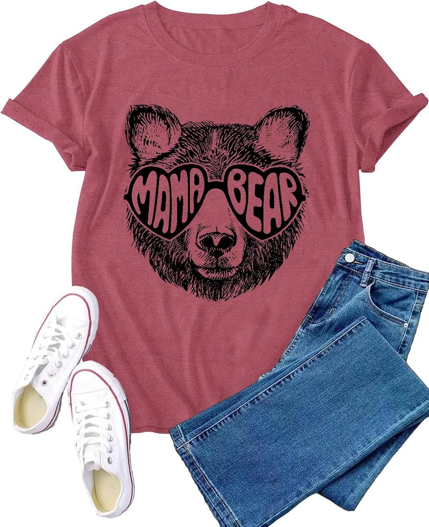 Mama Shirt for Women Mama Bear Shirts Mothers Day Mom Life Tee Tops