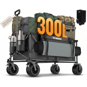 FUNDANGO Heavy Duty Collapsible Wagon 47" L x 24" W, 300L Large Capacity Foldable Cart with Big All-Terrain Wheels for Camping, Beach, Garden & Shopping