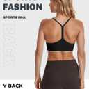 Buauty Y Back Sports Bra for Women, Low Impact Padded Racerback Spaghetti Strap Bras, Womens Workout Yoga Gym Tops (White, M)