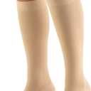 Truform 30-40 mmHg Compression Stockings for Men and Women, Knee High Length, Closed Toe, Beige, Large (Large (1 Pair))